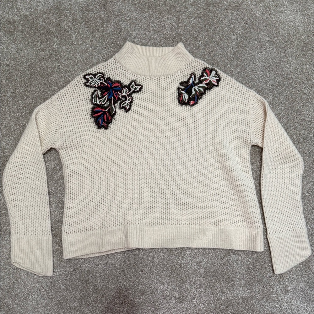 Tanya Taylor - Cashmere Blend Mock neck Sweater w Appliqués- size Small - EUC